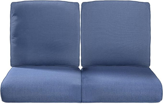 Pop 22x25/22x24 Outdoor Seat Cushions Set of 2 - Comfortable High Back Water-Resistant Patio Wicker Chairs Cushion for Dining Rocker Glider Loveseat Couch Sectional Sofa - Navy Blue/Classic