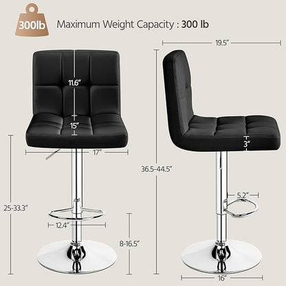 Yaheetech Bar Stools Set of 3, Adjustable PU Leather Swivel Barstools, Modern Counter Stools with Back and Footrest, Counter Height Barstools for Bar, Kitchen, Dining Room, Black