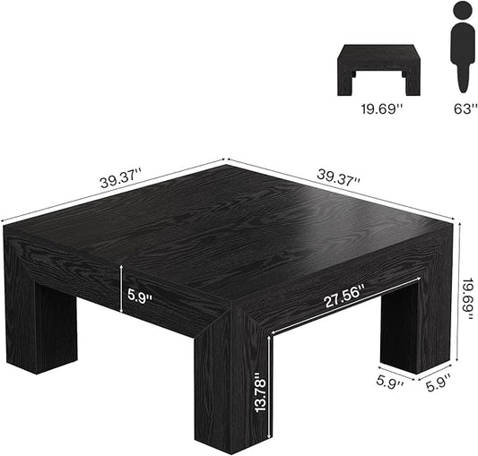 Tribesigns Farmhouse Square Coffee Table for Living Room, 39.37-Inch Low Large Center Tea Accent Table with Sturdy Legs, Easy Assembly (Black)