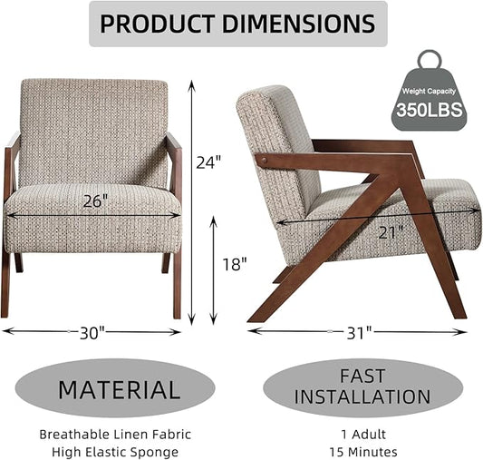 INZOY Accent Chairs Set of 2, Mid Century Modern Accent Chair with Wood Frame, Upholstered Reading Armchair with Soft Linen Fabric, Accent Chair for Living Room Bedroom Apartment, Easy Assembly, Brown