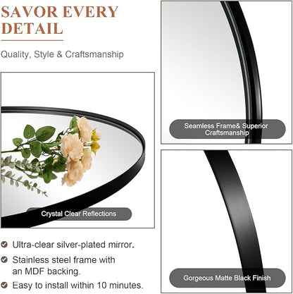 ANDY STAR Arched Mirror, 22 x 30 Inch Black Wall Mirror in Stainless Steel Metal Frame, Arch Top Rounded Corner 1 Inch Deep Set Design Wall Mount Hangs Vertical