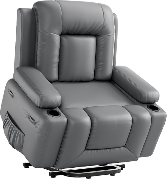 GarveeHome Oversized Wide Power Lift Recliner Chair - Heat and Massage, Faux PU Leather, Adjustable Back and Legs, Electric Lift Chair Designed for The Elderly and People with Mobility impaired