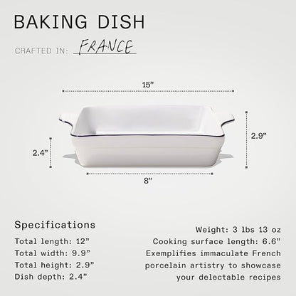 Made In Cookware - Square Baking Dish - Navy Rim - Hand Crafted Porcelain - Professional Bakeware - Made in France