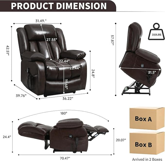 Recliner Chairs for Adults, Power Lift Chair for Elderly, Oversized Bedroom Chair with Massage&Heat, Leather Nursery Glider Chair for Living Room, Sofa Chair Home Theater Seating with Lumbar Support