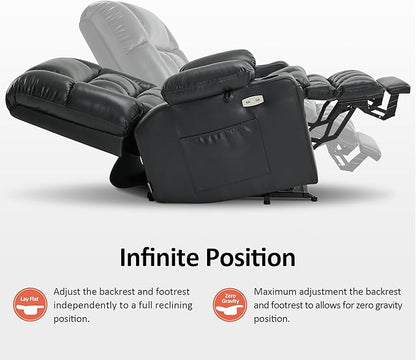 MCombo Dual Motor Power Lift Recliner Chair for Elderly, Lay Flat Lift Chair with Heat and Massage, Petite Wide Lift Chair, Cup Holders, USB A&C Ports, Faux Leather R7894 (Black, Small-Wide)