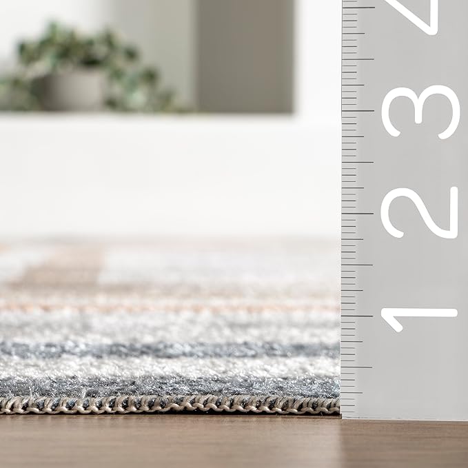 nuLOOM 2'6" x 10' Machine Washable Stain-Resistant Area Rug Low Profile for Living Room, Bedroom, and Dining Room, Alienor Multicolor