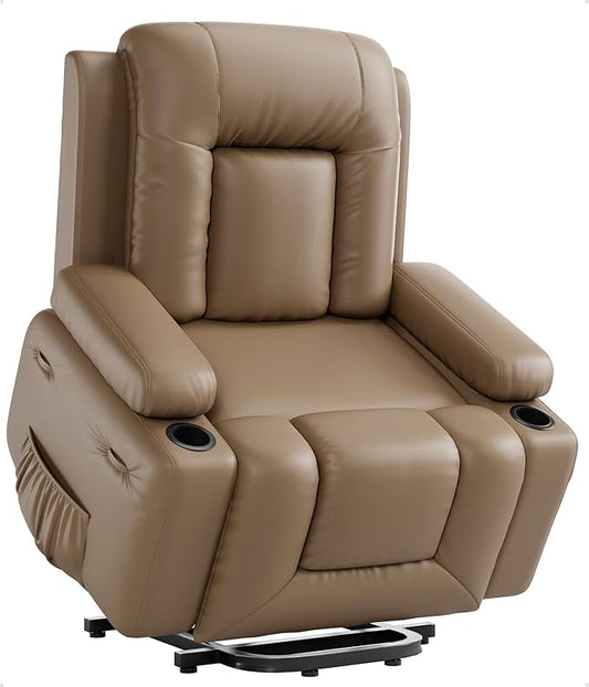 GarveeHome Oversized Wide Power Lift Recliner Chair - Heat and Massage, Faux PU Leather, Adjustable Back and Legs, Electric Lift Chair Designed for The Elderly and People with Mobility impaired