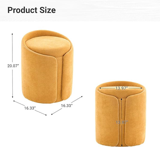 Swivel Vanity Stool with Gold Base Comfy Vanity Chair Modern Round Stool for Makeup Vanity Ottoman Foot Rest for Bedroom livingroom, Yellow