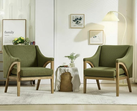 EALSON Modern Accent Chairs Set of 2 Comfy Living Room Chairs with Wooden Frame and Armrest Mid Century Upholstered Fabric Reading Lounge Armchairs for Living Room/Bedroom/Balcony, Chenille Green