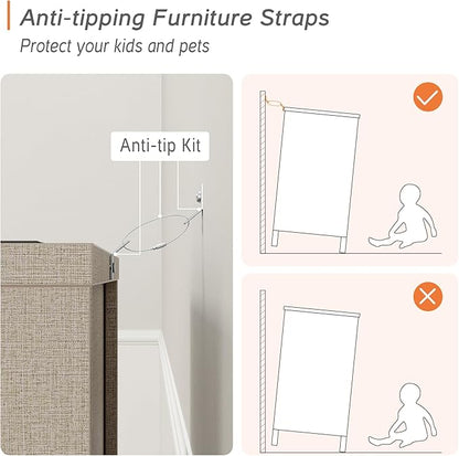 WAMPAT 6-Drawer Kids Dresser for Bedroom, 2-in-1 Modern Large Chest of Drawers with Gold Knobs, 71 Inch Wide Linen Printed Finish Wood Children Dresser for Baby Room, Nursery, Dark Beige