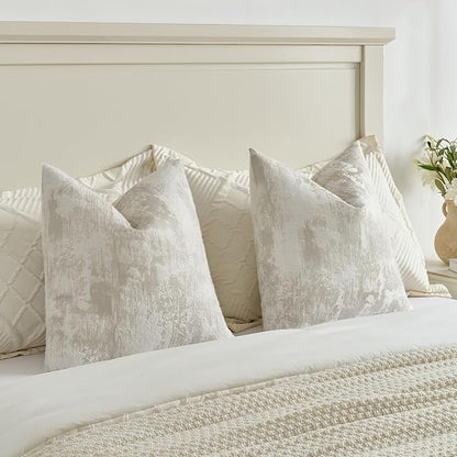 FUTEI Beige White Decorative Throw Pillow Covers 16x16 Inch Set of 2,Soft Faux Cashmere Jacquard - Textured & Cozy Cushion Case,Modern Home Decor for Couch Bed Living Room