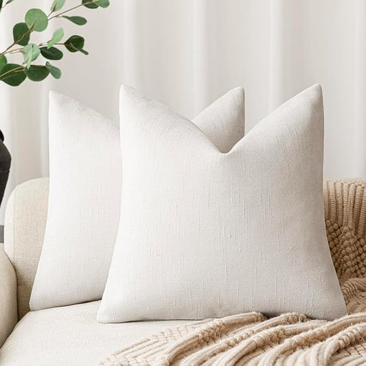 Foindtower Pack of 2 Textured Chenille Throw Decorative Pillow Covers Square Accent Solid Cushion Cover Cozy Neutral Farmhouse Pillow Case for Couch Sofa Bedroom Living Room 26x26 Inch, Ivory White