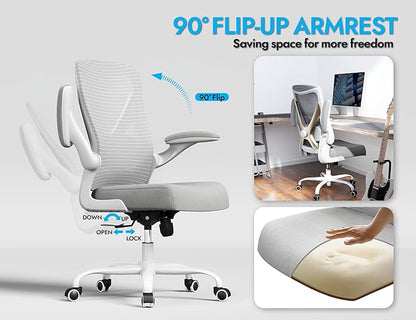 Ergonomic Office Chair with Lumbar Support - Adjustable Computer Desk Chairs for Home Office, Gaming, and Work - Comfortable and Supportive Desk Chairs for Adults(Grey Gold)
