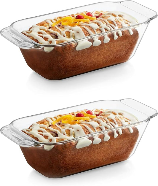 Libbey Baker’s Premium Glass Loaf Baking Dish Set of 2, Stackable Bakeware with GreatGrip Handles, Durable Glass Bread Pans