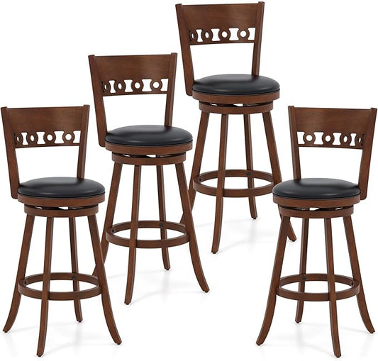 COSTWAY Bar Stools Set of 4, 30.5” Bar Height Bar stools with Solid Wood Legs, Cushioned Seat, Footrest, for Home, Kitchen Island, Bar (4, 30.5'' Seat Height)