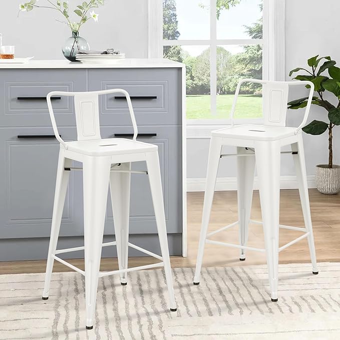 HAOBO Home Metal Bar Stools Set of 2 Low Back Counter Height Barstools 30" Industrial Barstool Patio Stool Metal Kitchen Stools Bar Chairs for Indoor Outdoor