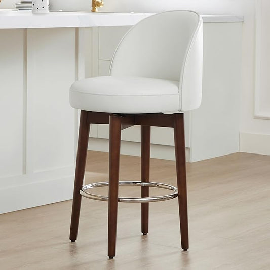 CHITA Counter Height Bar Stools Set of 2,Swivel Barstools for Kitchen Island,26.4" H Seat Height,Faux Leather,White