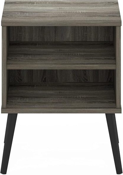 Furinno Claude Side Table, 2-Tier Square End Table with Wooden Legs, Open Shelf Night Stand, Bedside Table, for Living Room, Bedroom, French Oak Grey