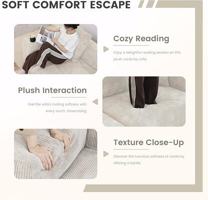WJShome Cloud Couch Modular Sectional Sofa,141.73inch L Shaped Couch,Oversized Corduroy Couches with Ottoman and Pillows, Beige 4 Seaters Cushion Covers Removable& Washable