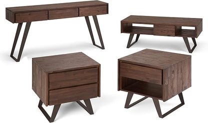 SIMPLIHOME Lowry SOLID ACACIA WOOD and Metal 22 inch Wide Square Modern Industrial Side Table in Distressed Charcoal Brown for the Living Room and Bedroom