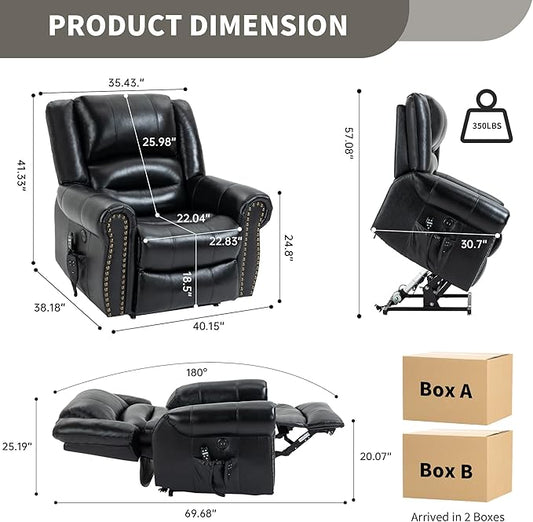 Recliner Chairs for Adults, Oversized Bedroom Chair with Massage, Sofa Chair Home Theater Seating with Lumbar Support, Lift Chair for Elderly, Nursery Chair for Living Room (Genuine Leather)