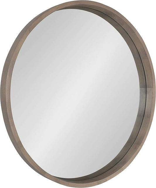 Kate and Laurel Hutton Round Decorative Wood Frame Wall Mirror, 30 Inch Diameter, Graywash