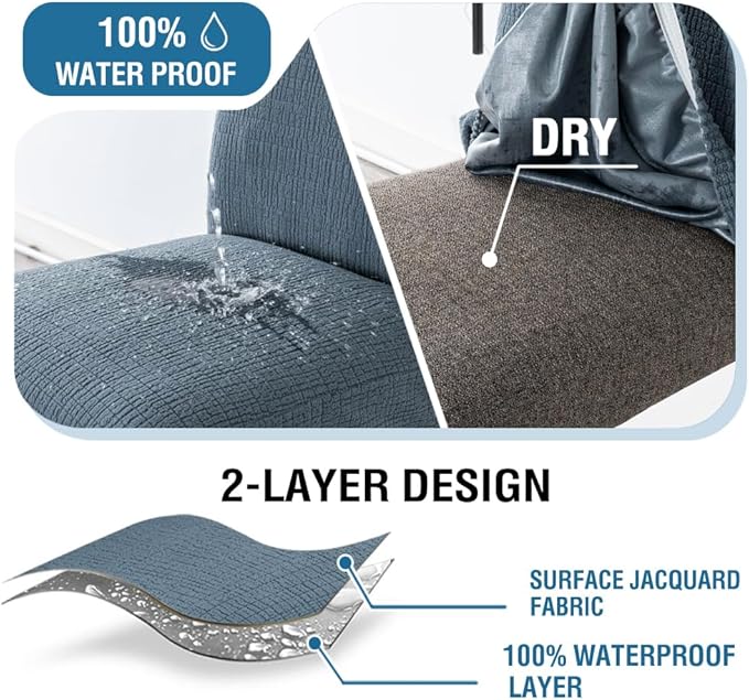 H.VERSAILTEX 100% Waterproof Barstool Covers Slipcovers Washable Counter Stool Pub Chair Slipcover for Dining Room Removable Jacquard Crizzle Pattern Height Stool Seat Covers Set of 4, Stone Blue