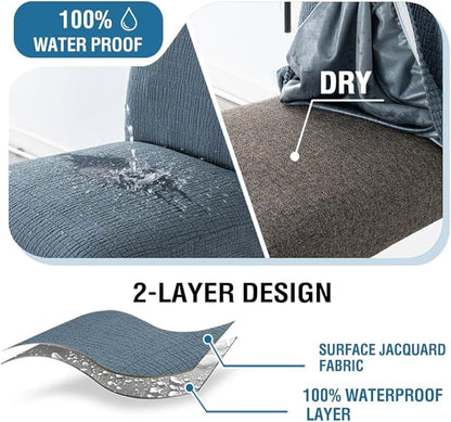 H.VERSAILTEX 100% Waterproof Barstool Covers Slipcovers Washable Counter Stool Pub Chair Slipcover for Dining Room Removable Jacquard Crizzle Pattern Height Stool Seat Covers Set of 4, Stone Blue