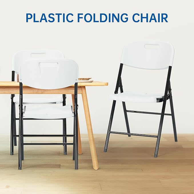 6 Pack Thicker 800 LBS White Folding Chairs, Commercial Grade Folding Chair, Foldable Chairs for Events