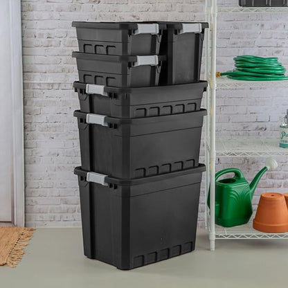 Sterilite 24-Pack Plastic Storage Bins with Lids, Stackable Containers, 4 Gallon, Black