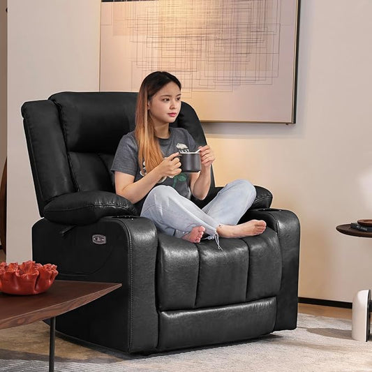 EONIX Dual Motor Oversized Power Lift Recliner Chair for Elderly, 400lbs Heavy Duty Faux Leather Recliner with Massage and Heat, Lay Flat Big and Tall Lift Chair with Cup Holders, Black