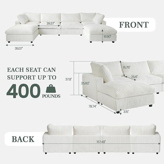 Modular Sectional Sofa, Convertible U Shaped Sofa with Chaise Ottoman, Deep Seat Cloud Sectional Couch, 6 Seat Comfy Modular Couch for Living Room, Office, Apartment, Beige