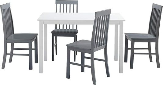 Walker Edison 4 Person Modern Farmhouse Wood Small Dining Table Dining Room Kitchen Table Set 4 Chairs Set, 48 Inch, White and Grey