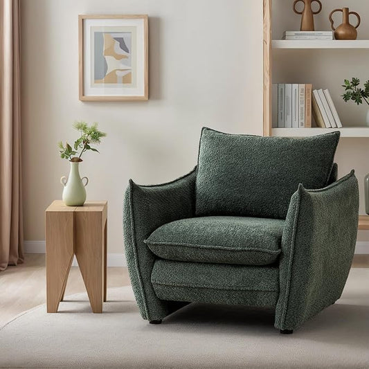Oversized Armchair, Modern Accent Chair Upholstered in Soft Cloud Fabric with Plush Cushions – Comfy Lounge Chair for Reading Nook, Living Room, and Bedroom (Green, Set of 1)