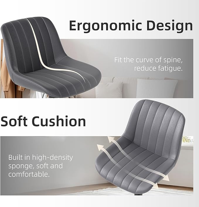 Youhauchair Bar Stools Set of 2, Swivel Counter Height Barstools with Back, Adjustable PU Leather Bar Chairs, Modern Armless Kitchen Island Stool, Dark Grey