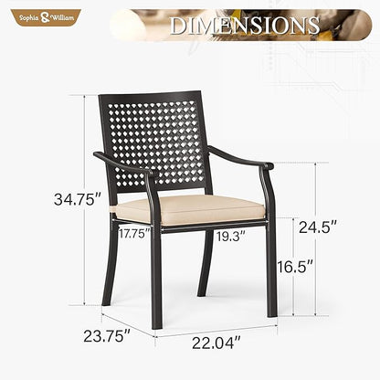 PHI VILLA Metal Outdoor Dining Chairs Set of 2 - Stackable Black Patio Chairs, 300lb Capacity (Beehive)