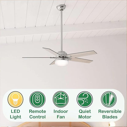 Hunter Fan 52 inch Contemporary Brushed Nickel Indoor Ceiling Fan with Light and Remote Control for Bedroom, Living Room/Family Room, Dining Room, Kitchen, Office (Renewed)