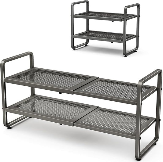 SNTD Shoe Rack - Expandable Shoe Organizer for Closet, Adjustable Metal Shoe Shelf Storage, Stackable Long Shoe Stand Holder for Garage, Entryway, Door Entrance (Grey, 2-Tier)