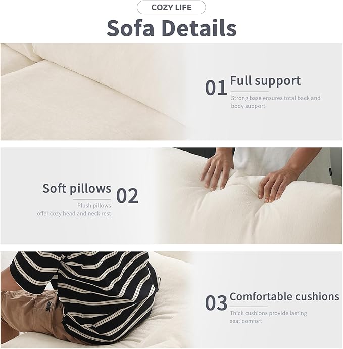 Modular Sectional Sofa with Ottoman,134inch U Shaped Convertible Cloud Couch,8 Seater Convertible V Shaped Living Room Sets,Cover Washable and Replaceable Couches for Living Room,Beige