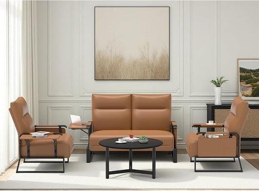 Modular Cloud Sectional Couches for Living Room, Faux Leather Loveseat & Accent Chairs Set of 2, Upholstered Sectional Sofa Set for Office, Brown