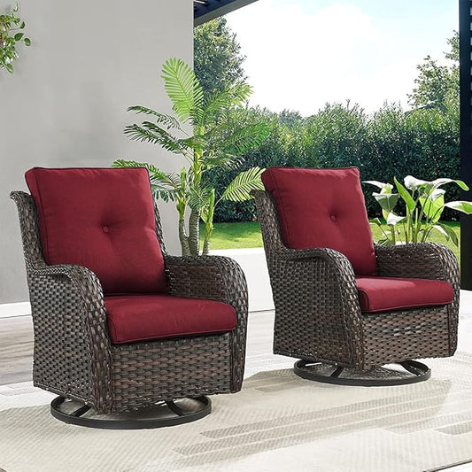 HUMMUH 4 Piece Outdoor Patio Furniture Set Wicker Conversation Bistro Set Swivel Rocker Chairs with 2pcs Ottomans for Backyard, Porch, Balcony