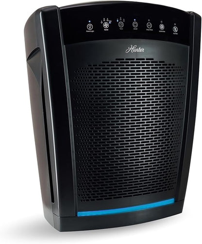 Hunter HP850 Air Purifiers for Home Large Room and Bedroom. True HEPA Air Purifier for Pets, Odors, Allergens, Smoke, Dust. 4 Fan Speeds, Quiet Sleep Mode, UV Mode. Filters 2585 Ft² per hour. Black