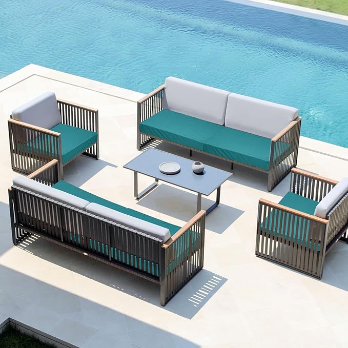 Easy-Going Waterproof Patio Cushion Covers 22x22x4 inch 2 Pack Replacement Non-Slip Outdoor Seat Cushion Slipcover with Zipper. Teal