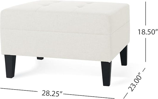 Christopher Knight Home Tufted Ottoman Footrest Rectangular Upholstered Ottoman Non Storage Fabric Ottoman Foot Rest Stool with Tufted Stitching,28.25 "W x 23 "D x 18.5 "H,Ivory