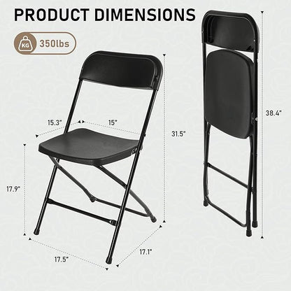SEALAMB Plastic Folding Chairs 16 Pack, Black Commercial Portable Indoor/Outdoor Chairs for Home Office, Wedding, Events Parties with Steel Frame, 350lbs Capacity (Black-Plastic, 16 Pack)
