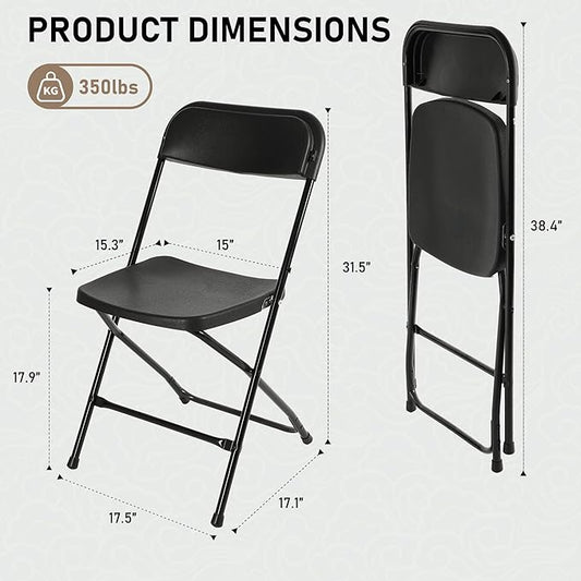 SEALAMB Plastic Folding Chairs 16 Pack, Black Commercial Portable Indoor/Outdoor Chairs for Home Office, Wedding, Events Parties with Steel Frame, 350lbs Capacity (Black-Plastic, 16 Pack)