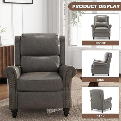 UIXE Faux Leather Recliner Chair, Pushback Armchair Overstuffed Accent Chair for Living Room, Rivet Trim Club Chair Home Theater Single Sofa Bedroom Side Reading Seat - Gray