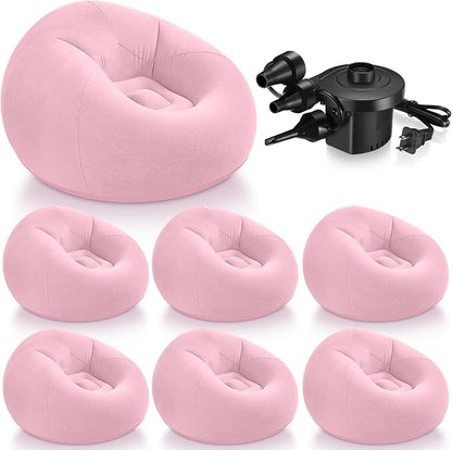 Realspring 6 Pcs Bean Bag Chairs for Adults Inflatable Chairs with Electric Air Pump,Blow up Couch Folding Portable Inflatable Couch Lazy Sofa for Reading Living Room Camping (Pink)