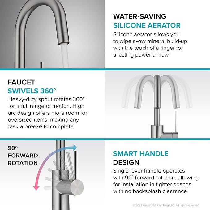 KRAUS Oletto Single Handle Kitchen Bar Faucet with QuickDock Top Mount Installation Assembly in Matte Black, KPF-2600MB
