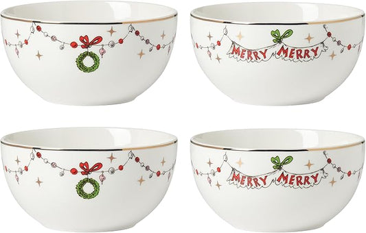 Lenox 894167 Merry Grinchmas 4-Piece All-Purpose Bowl Set, Christmas Dinnerware